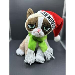 GRUMPY CAT Bah Humbug Santa Hat Christmas Plush Stuffed Animal Holiday 8"
